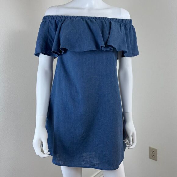 Madewell Rio Size XXS Pullover Ruffle Linen Chambray Shift Mini Dress Boho Party - Picture 4 of 16